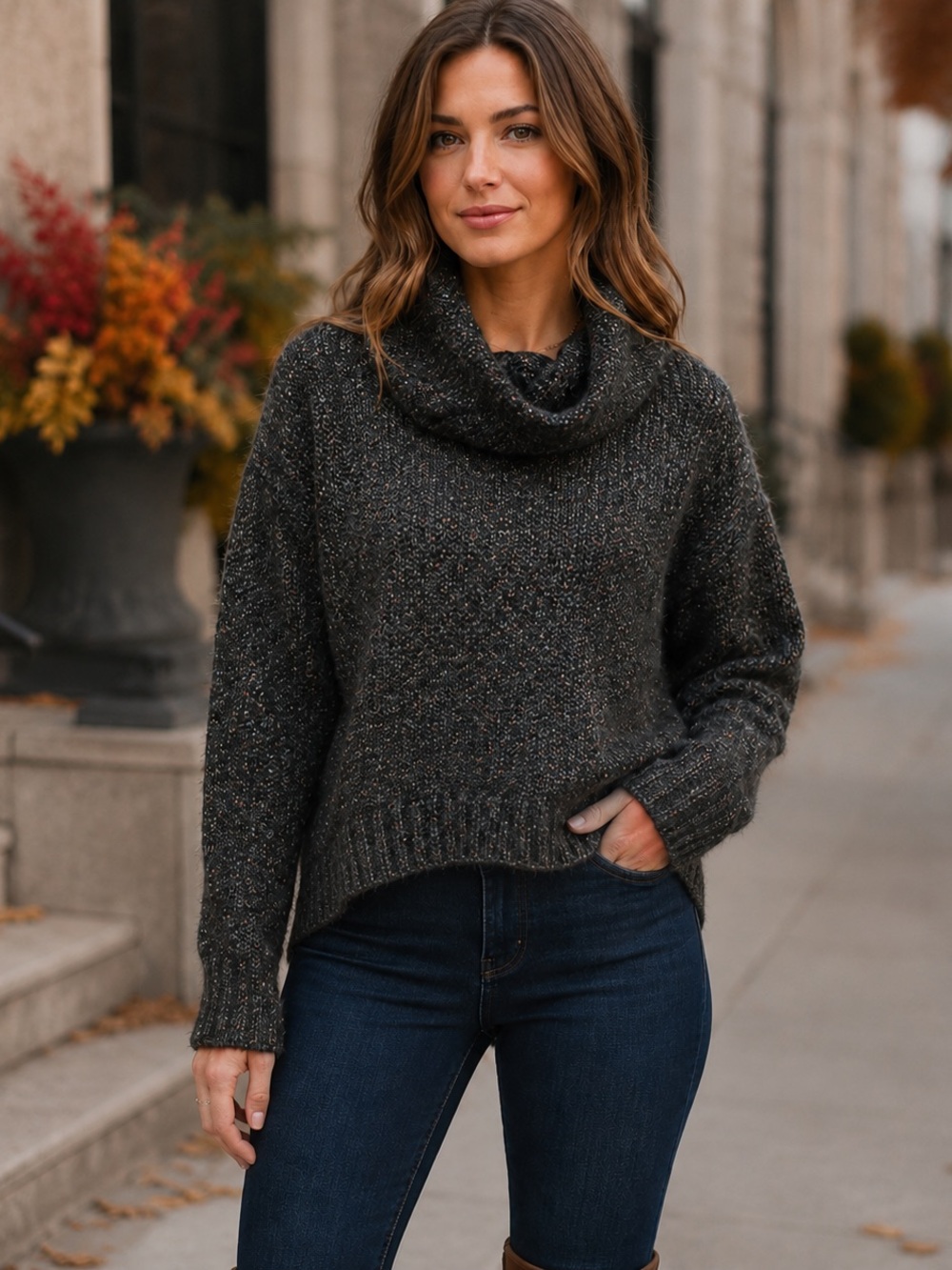 ByCorpus Charcoal Multicolour Fleck Cowl Neck Knit Sweater Medium